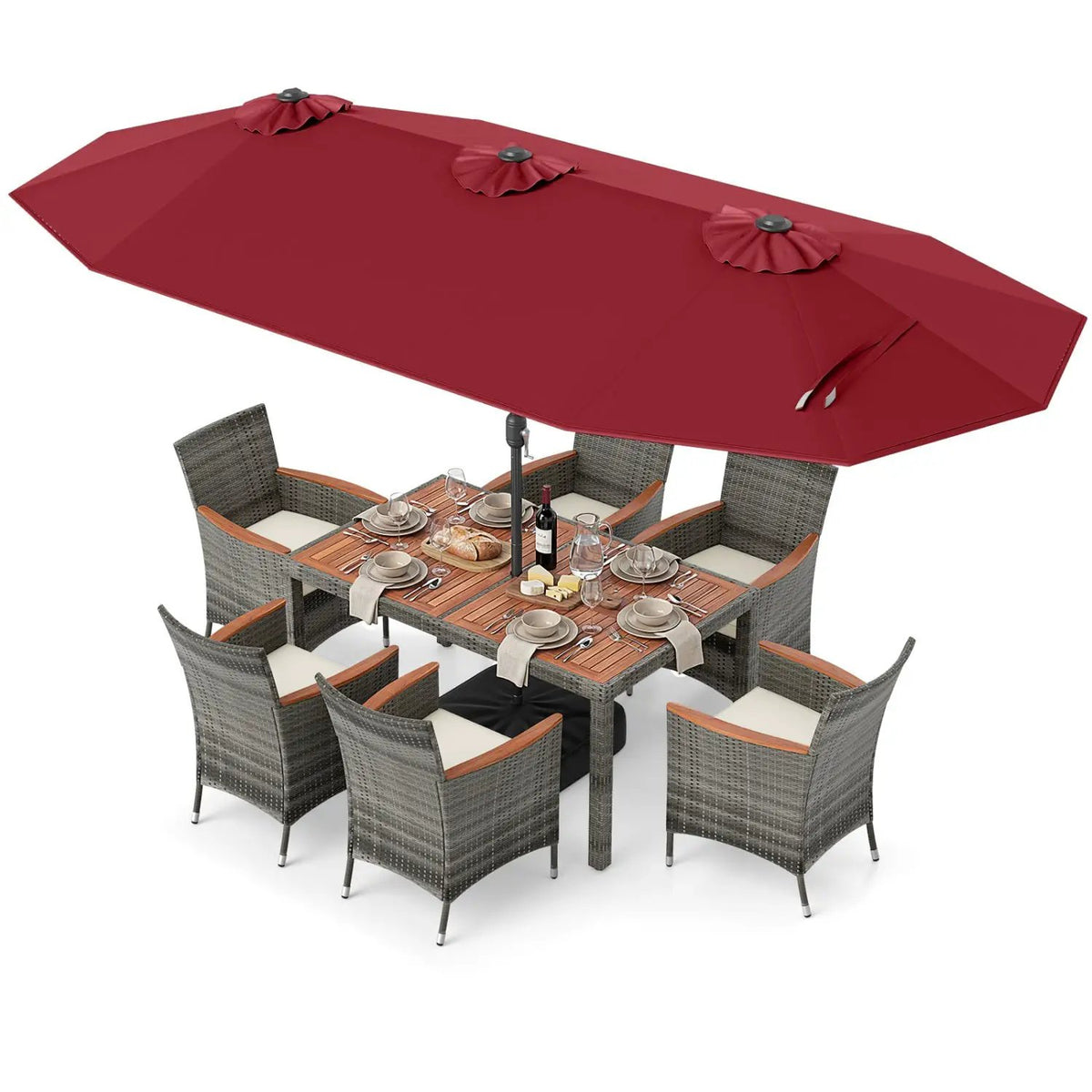 8 Pieces Outdoor Wicker Dining Furniture and 13.5 FT Double-Sided Patio Umbrella, photo 24 of 42