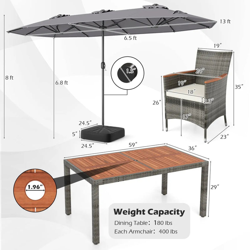 8 Pieces Outdoor Wicker Dining Furniture and 13.5 FT Double-Sided Patio Umbrella by DirectDeals