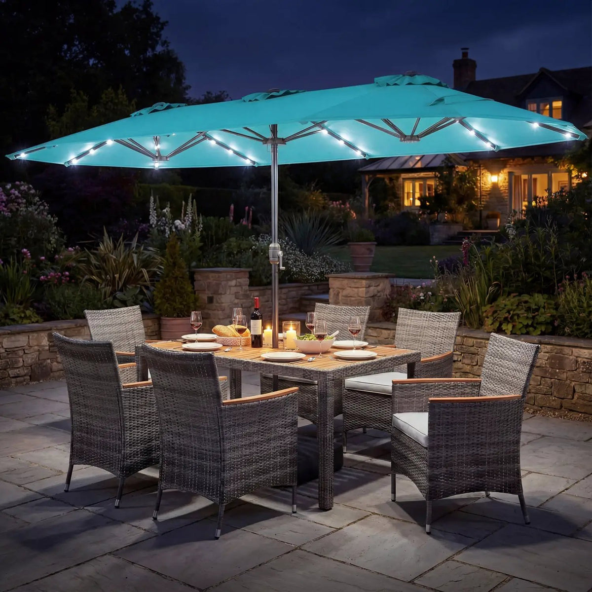 8 Pieces Outdoor Wicker Dining Furniture and 13.5 FT Double-Sided Patio Umbrella, photo 4 of 42