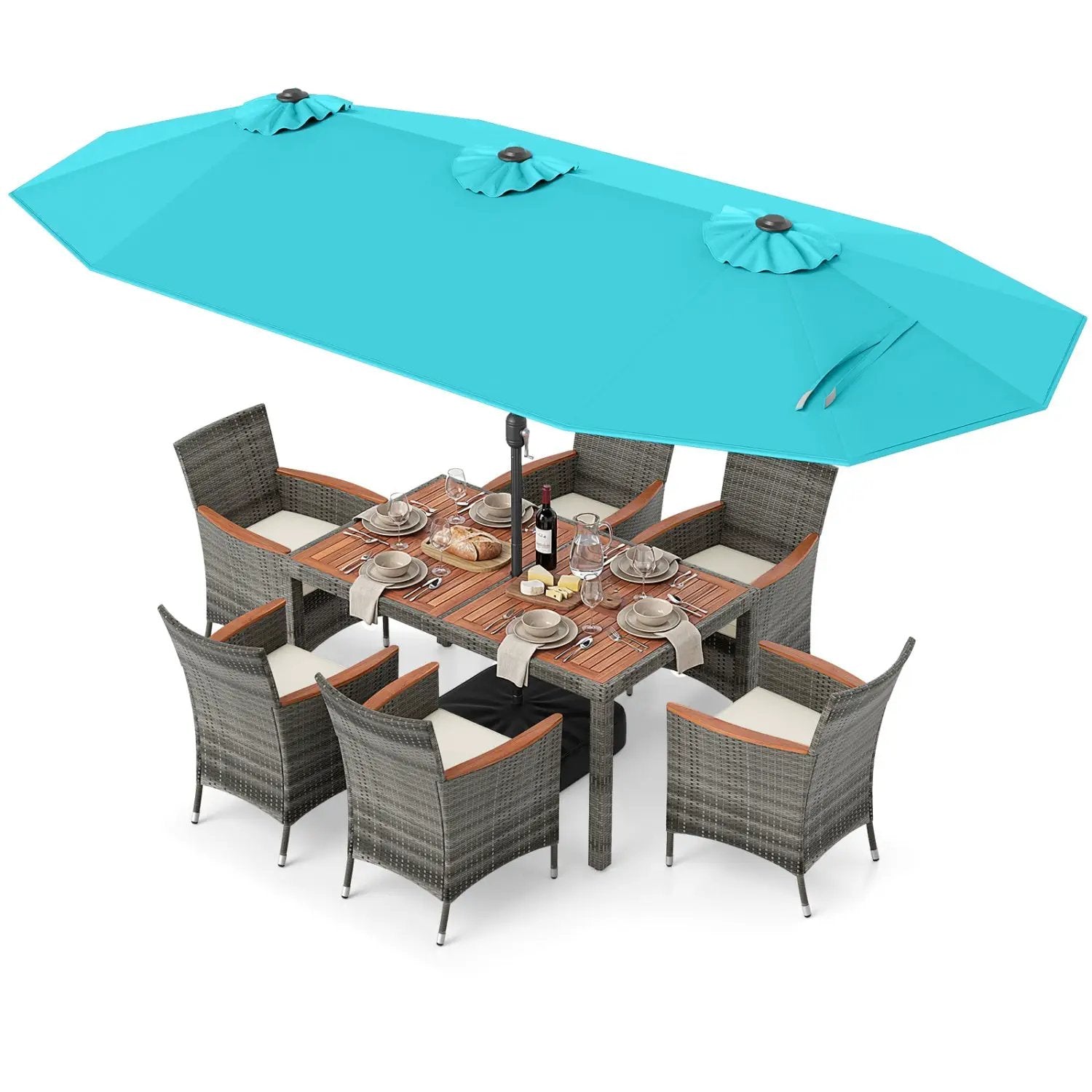 8 Pieces Outdoor Wicker Dining Furniture and 13.5 FT Double-Sided Patio Umbrella by DirectDeals