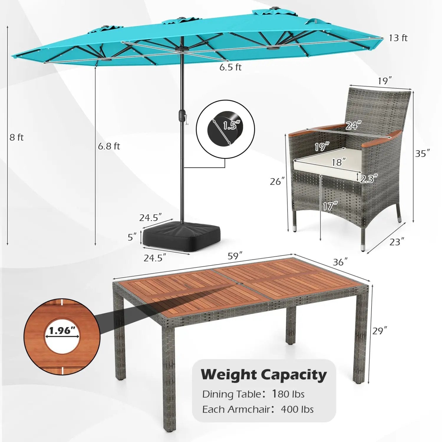 8 Pieces Outdoor Wicker Dining Furniture and 13.5 FT Double-Sided Patio Umbrella by DirectDeals