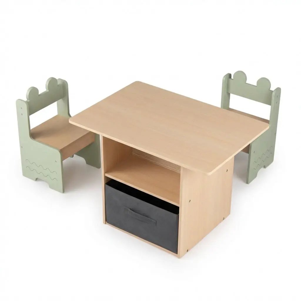 Wooden Kids Table and Chairs Set with 2 Open Compartments by DirectDeals