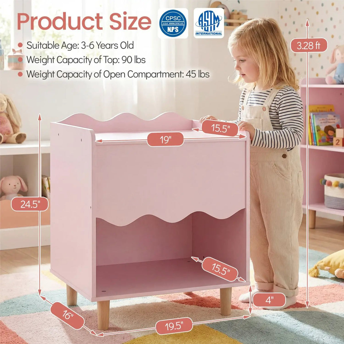 Toddler Scalloped Side Table with Wide Top & Open Compartment, photo 11 of 16