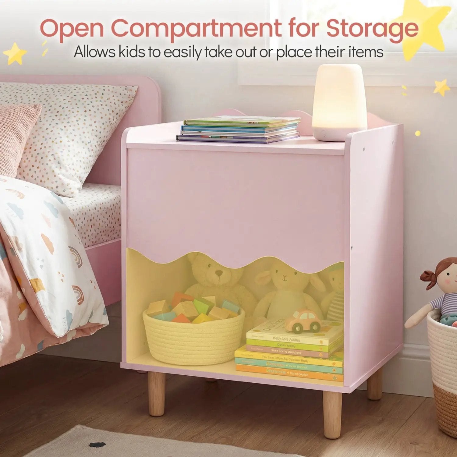 Toddler Scalloped Side Table with Wide Top & Open Compartment by DirectDeals