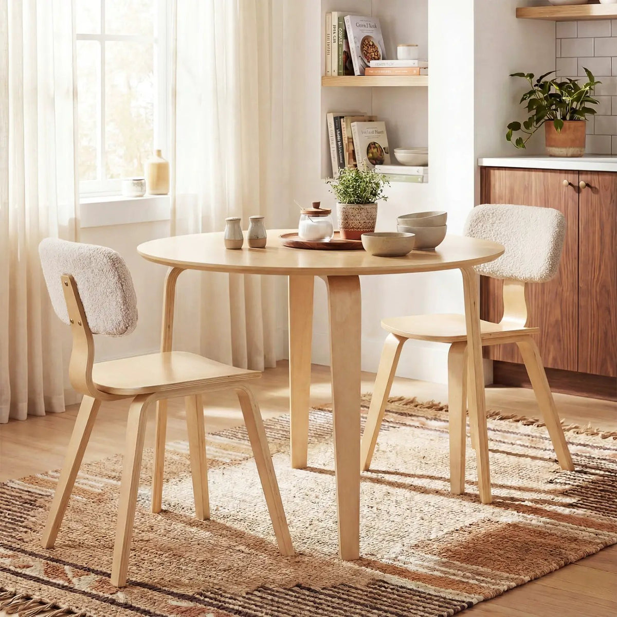 3 Piece Dining Table Set with 2 Padded Dining Chairs and Rubber Wood Table, photo 3 of 14