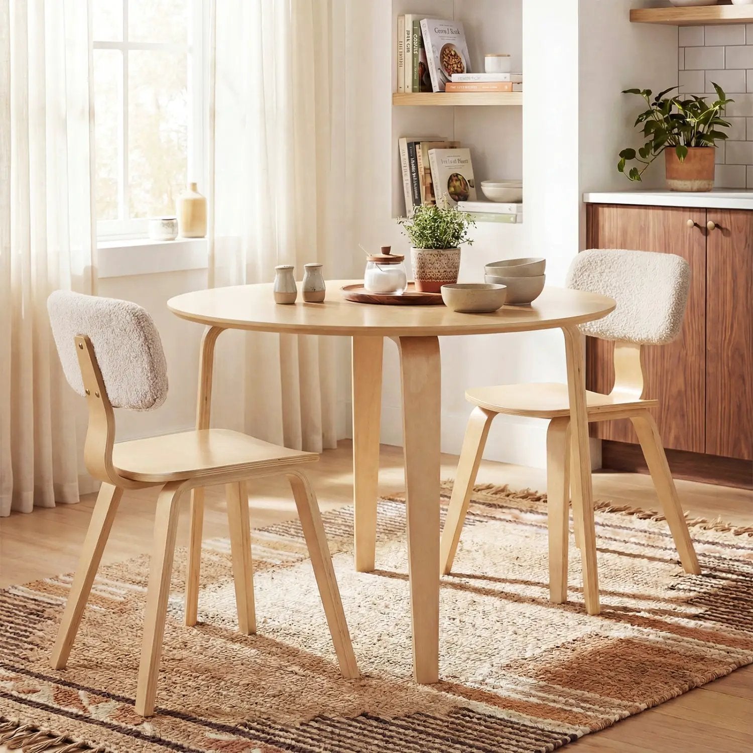 3 Piece Dining Table Set with 2 Padded Dining Chairs and Rubber Wood Table by DirectDeals