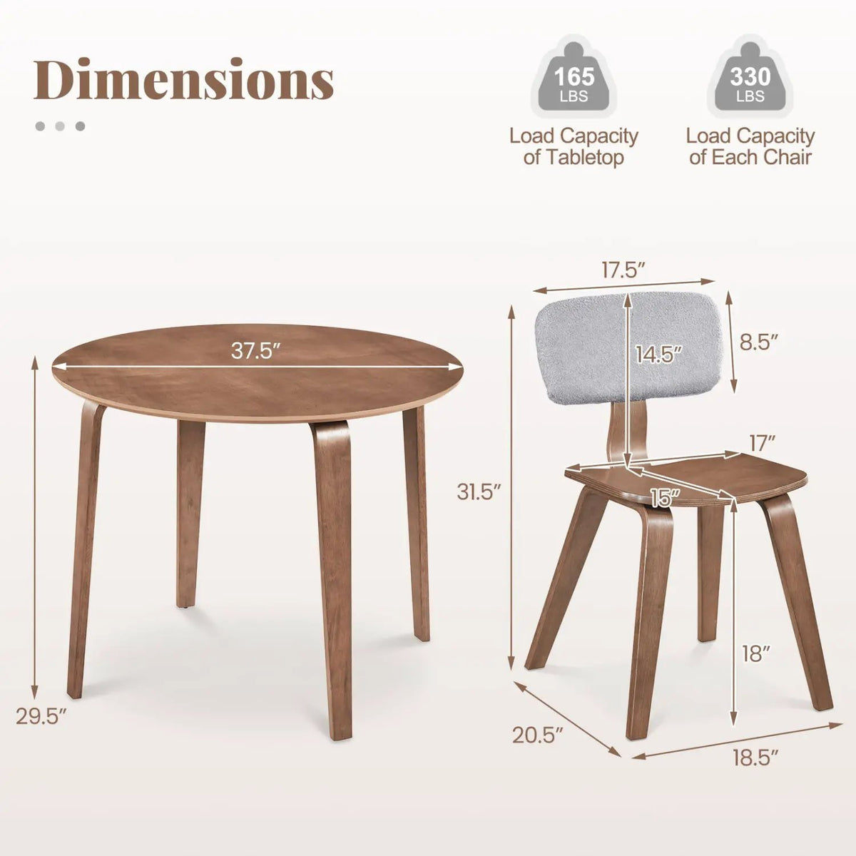 3 Piece Dining Table Set with 2 Padded Dining Chairs and Rubber Wood Table, photo 10 of 14