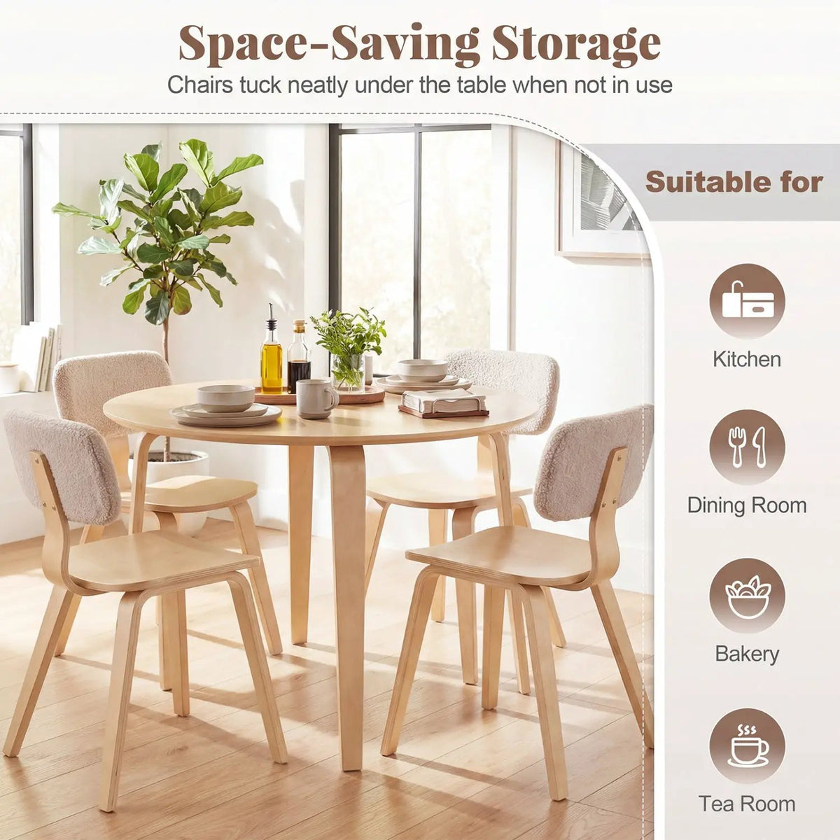 5 Piece Dining Table Set with 4 Padded Dining Chairs and Rubber Wood Table, photo 6 of 16