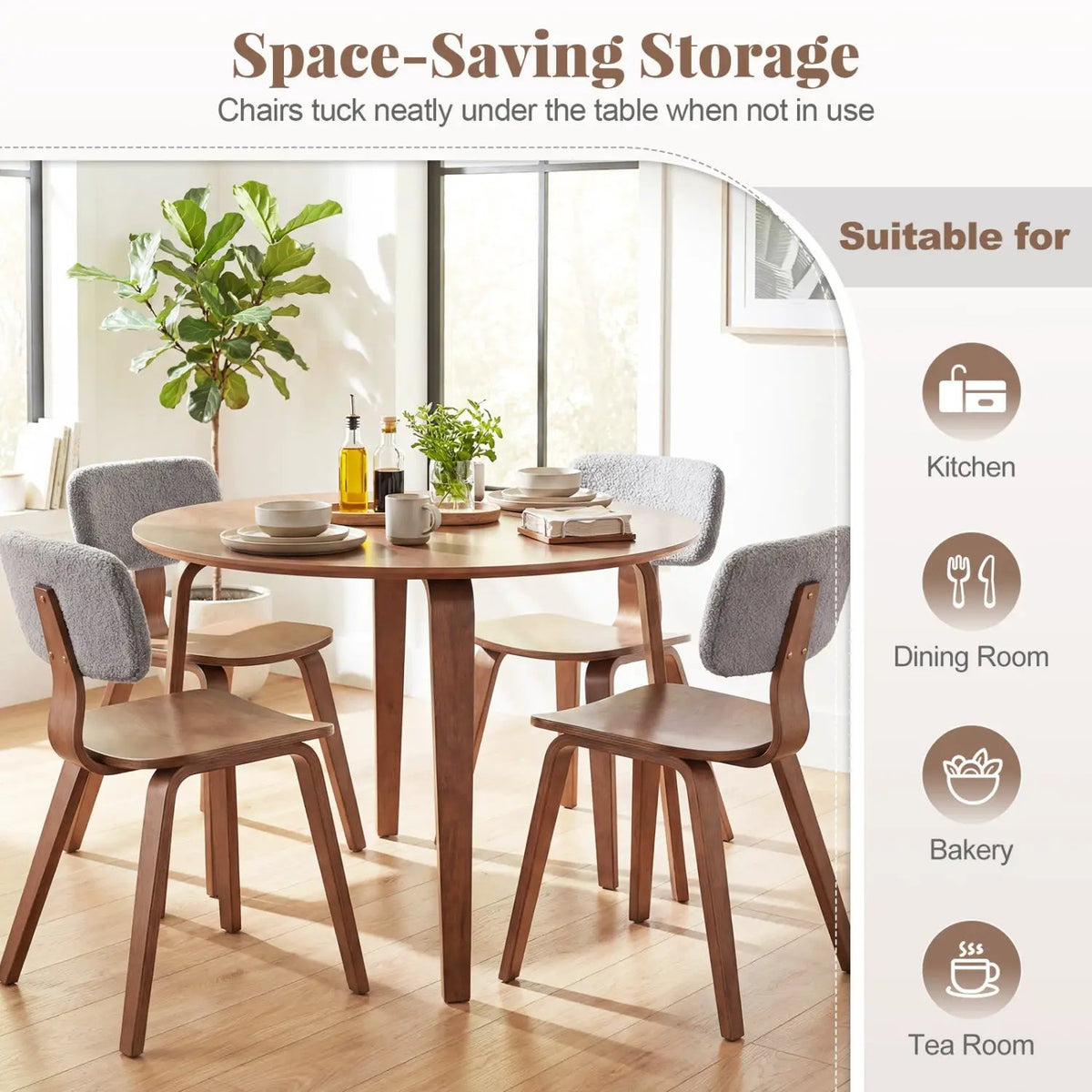 5 Piece Dining Table Set with 4 Padded Dining Chairs and Rubber Wood Table, photo 13 of 16