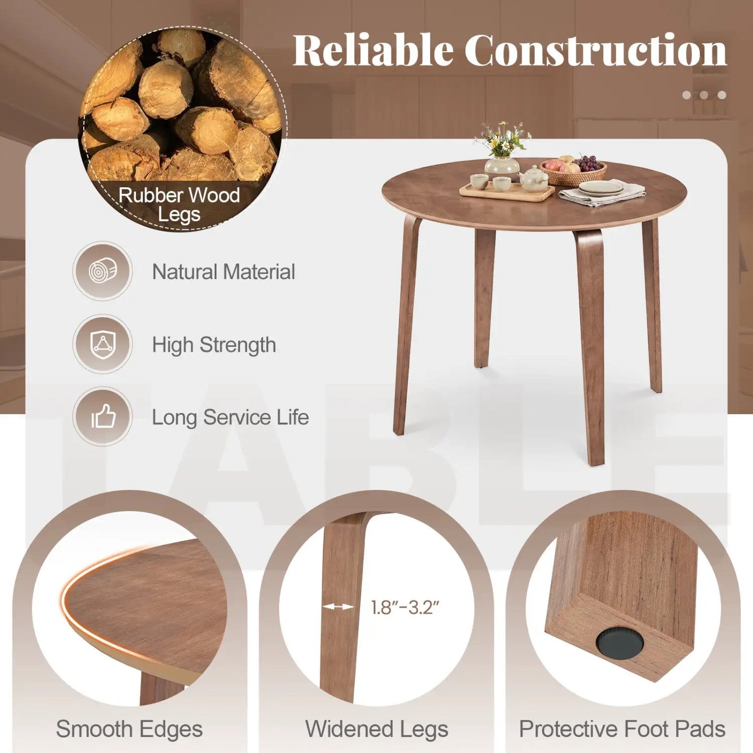 5 Piece Dining Table Set with 4 Padded Dining Chairs and Rubber Wood Table by DirectDeals