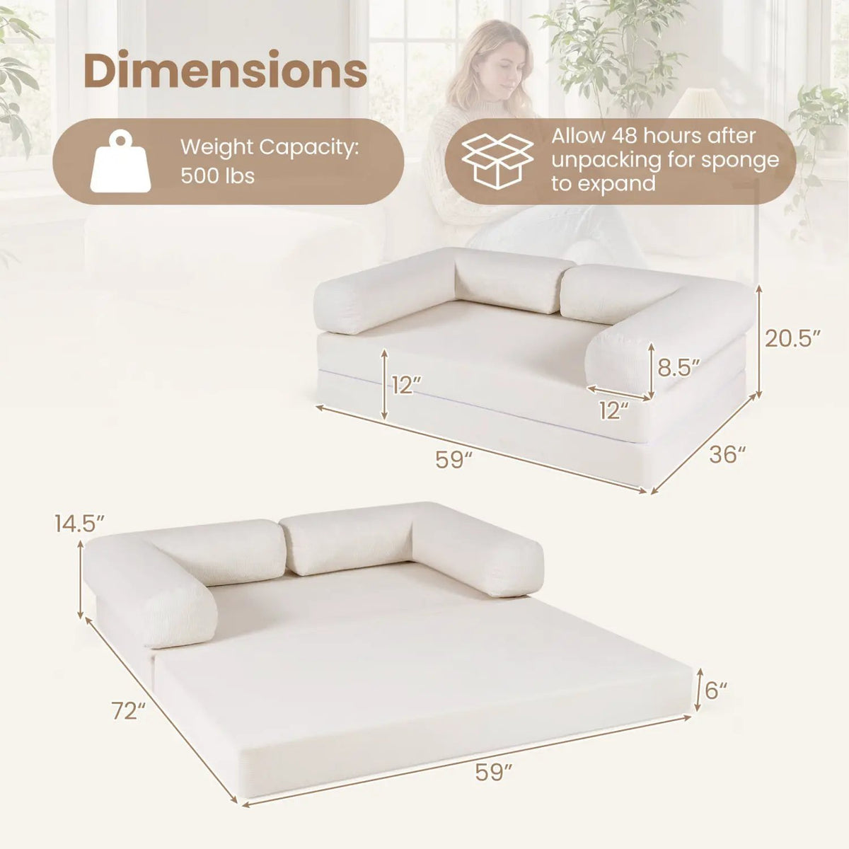 4-in-1 Convertible Folding Sofa Bed with Comfy Corduroy Cover, photo 12 of 16