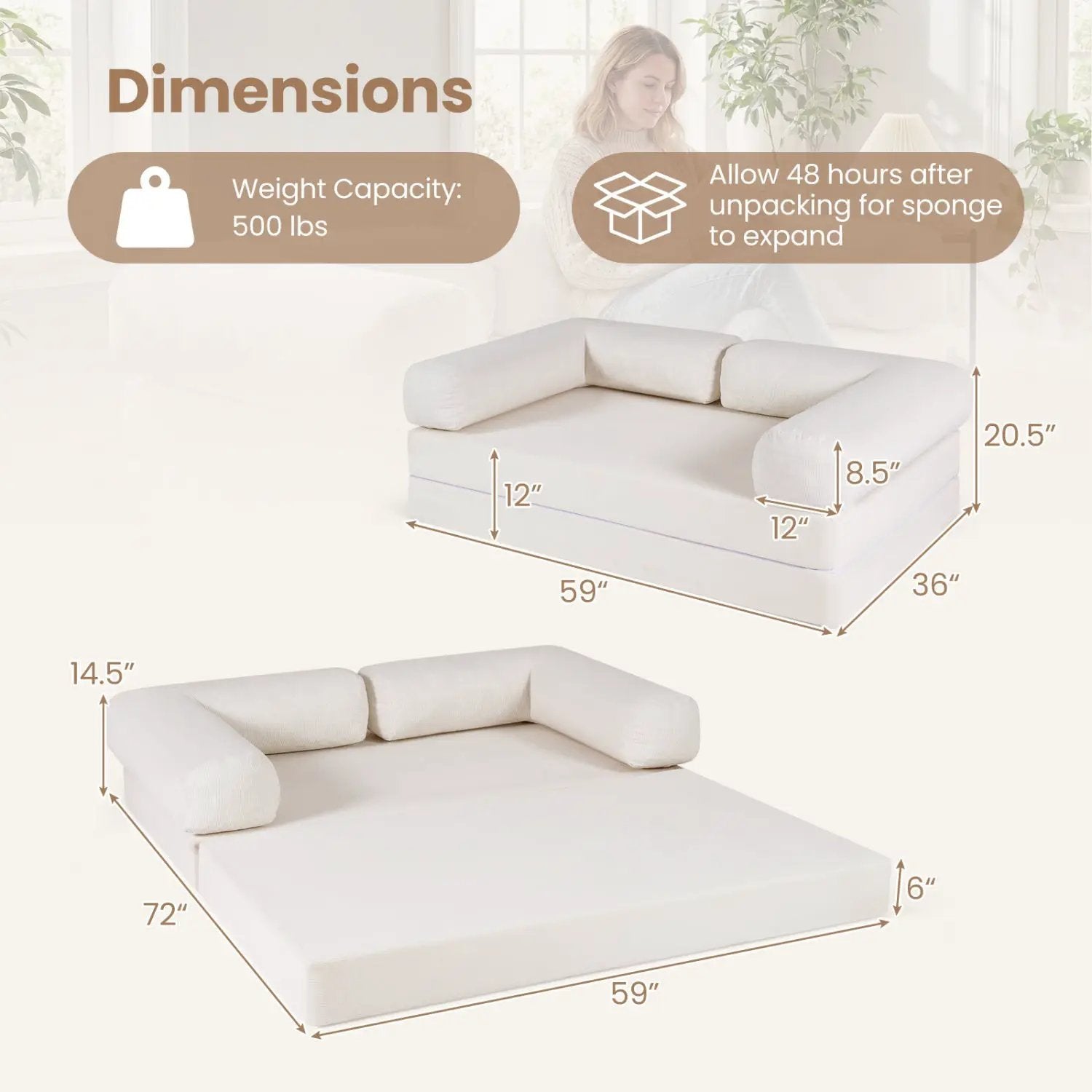 4-in-1 Convertible Folding Sofa Bed with Comfy Corduroy Cover by DirectDeals