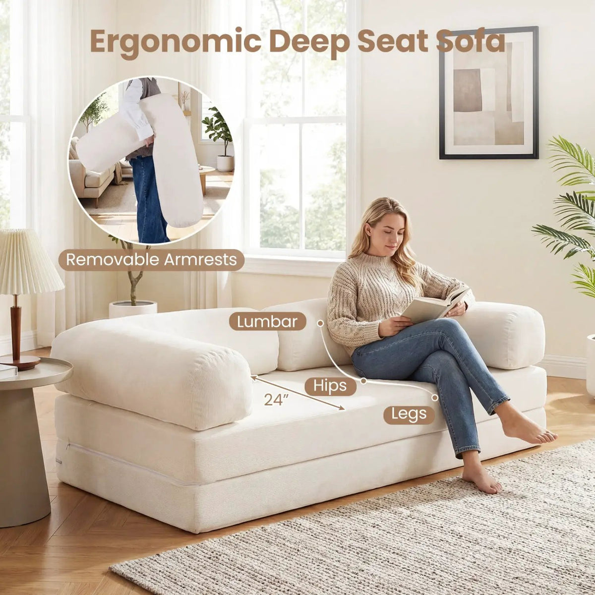 4-in-1 Convertible Folding Sofa Bed with Comfy Corduroy Cover, photo 15 of 16