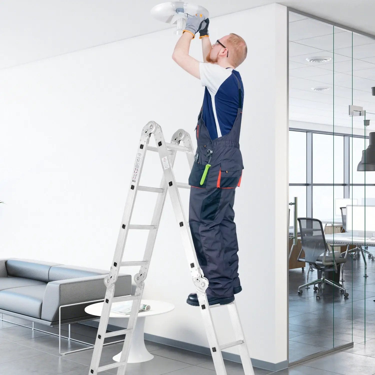 15 Feet Folding Aluminum Ladder with Safe Locking Hinge by DirectDeals