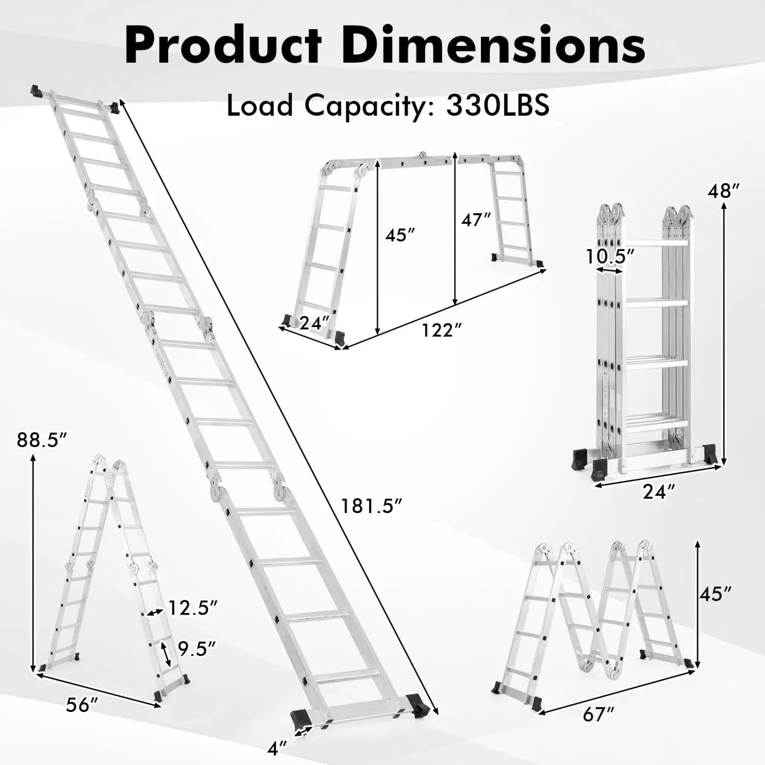 15 Feet Folding Aluminum Ladder with Safe Locking Hinge by DirectDeals