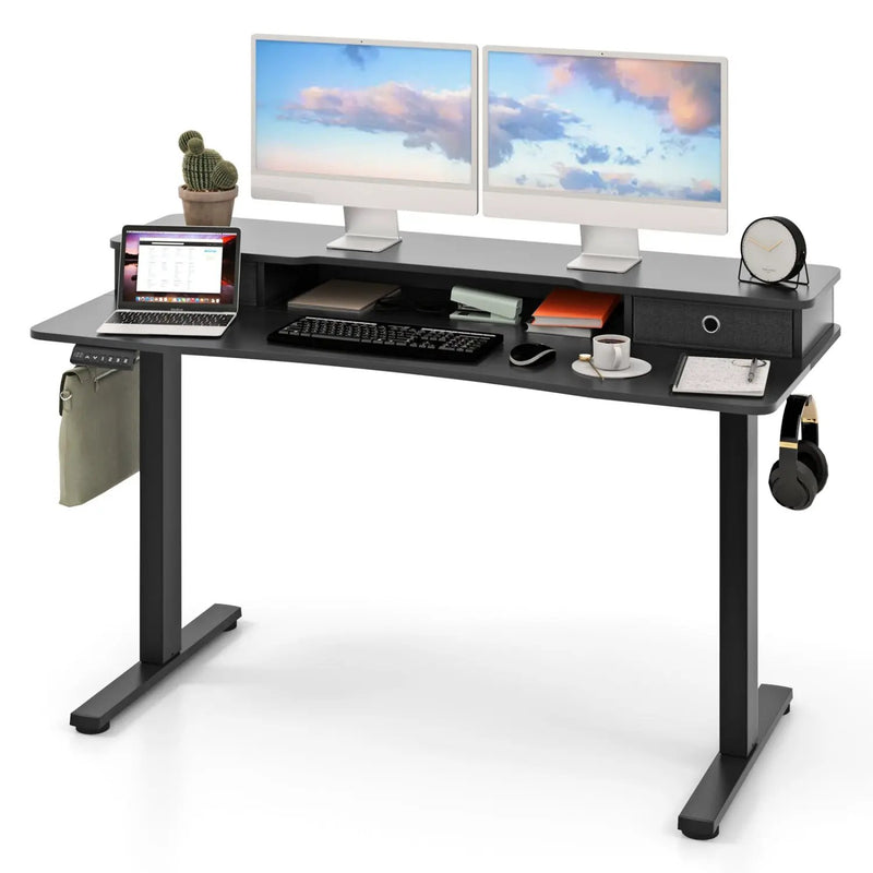 Electric Height Adjustable Standing Desk and Drafting Chair Set with Storage Drawers by DirectDeals