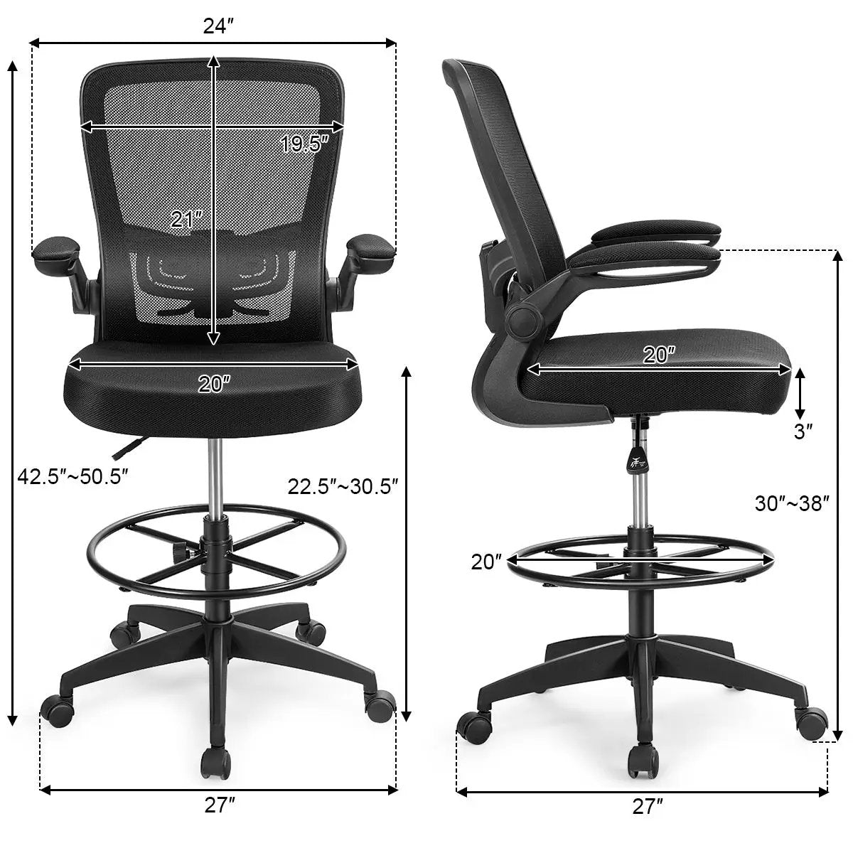 Electric Height Adjustable Standing Desk and Drafting Chair Set with Storage Drawers by DirectDeals