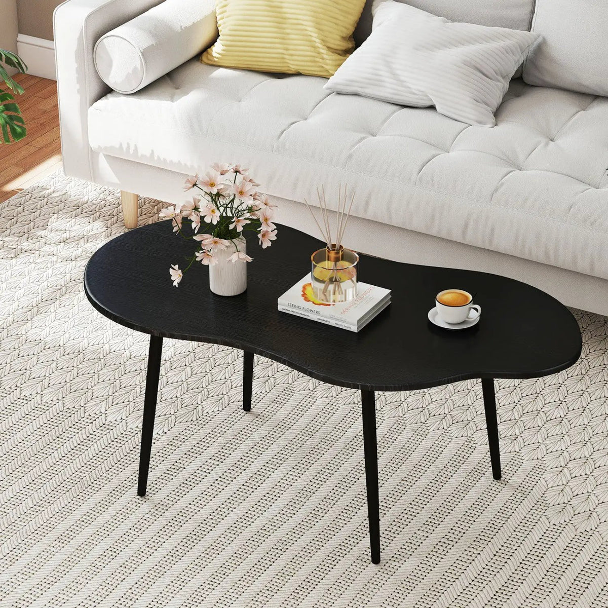 Cloud Shape Coffee Table 39.5 inch Irregular Center Table with Metal Frame, photo 4 of 24