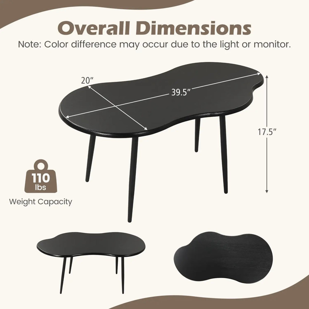Cloud Shape Coffee Table 39.5 inch Irregular Center Table with Metal Frame, photo 6 of 24