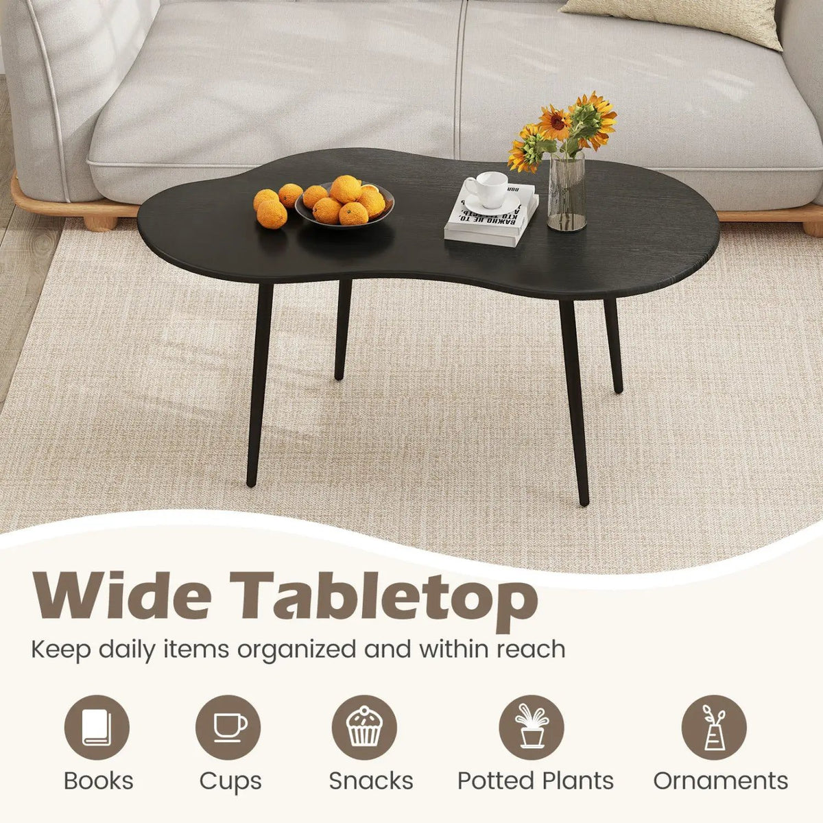 Cloud Shape Coffee Table 39.5 inch Irregular Center Table with Metal Frame, photo 9 of 24