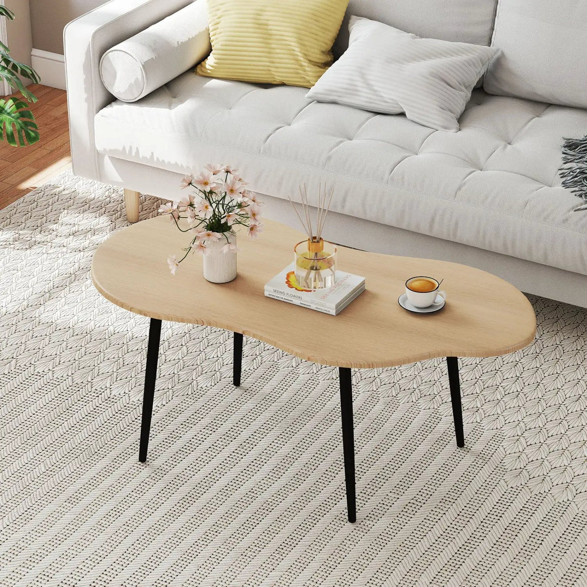 Cloud Shape Coffee Table 39.5 inch Irregular Center Table with Metal Frame, photo 11 of 24