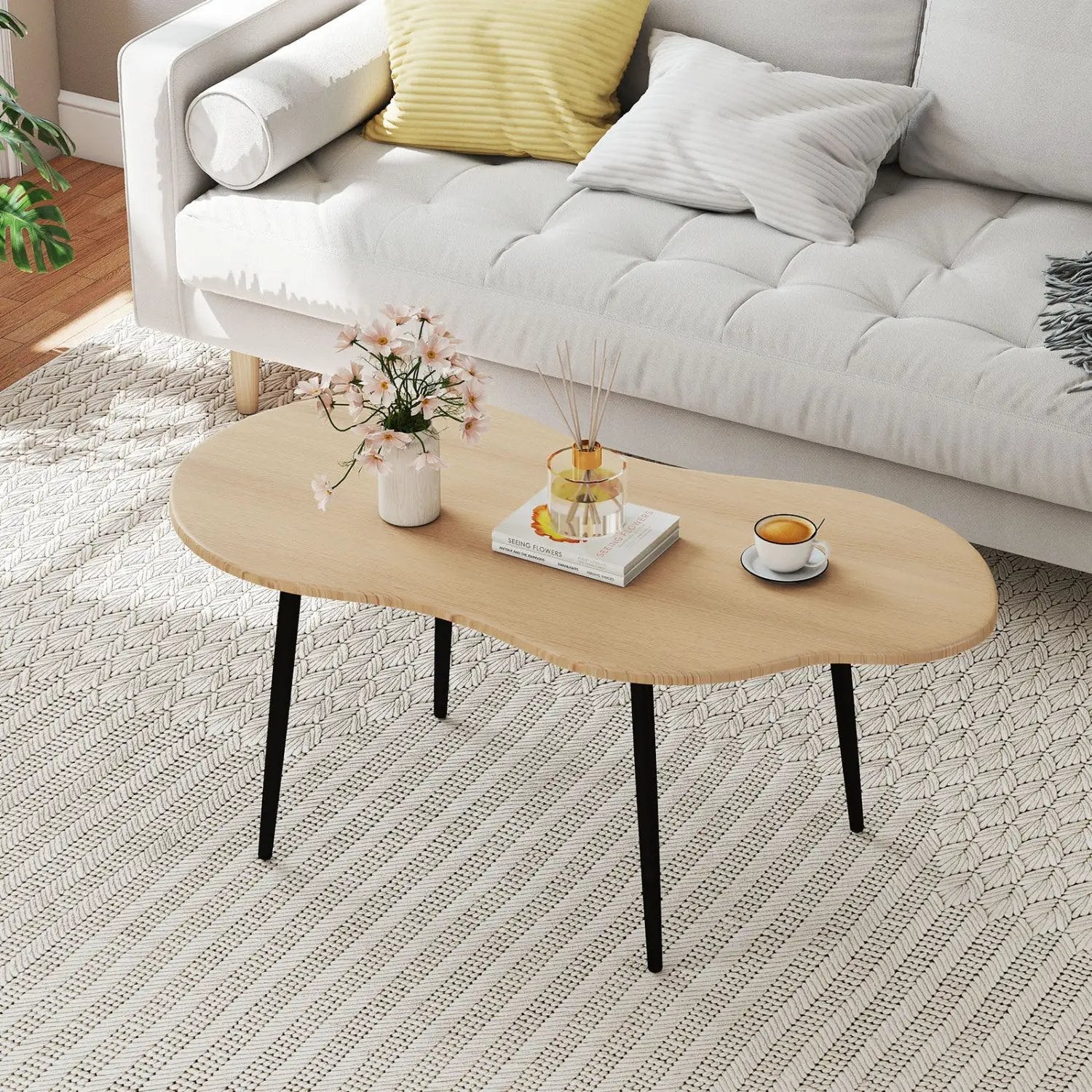 Cloud Shape Coffee Table 39.5 inch Irregular Center Table with Metal Frame by DirectDeals
