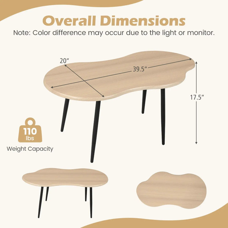 Cloud Shape Coffee Table 39.5 inch Irregular Center Table with Metal Frame by DirectDeals
