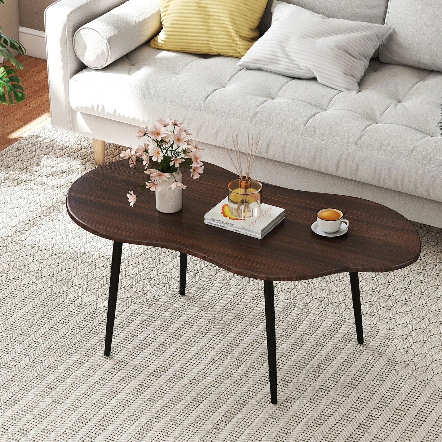 Cloud Shape Coffee Table 39.5 inch Irregular Center Table with Metal Frame by DirectDeals
