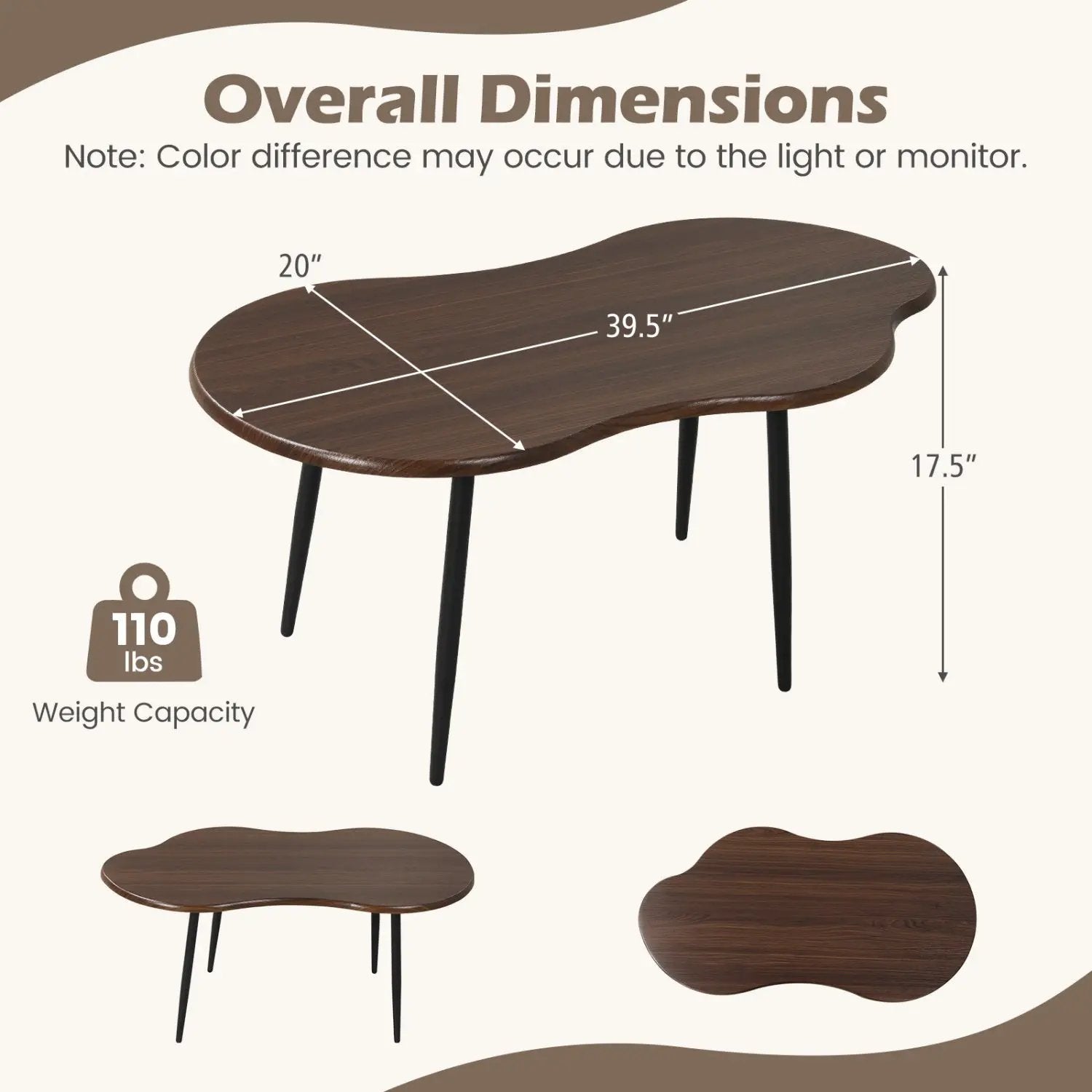 Cloud Shape Coffee Table 39.5 inch Irregular Center Table with Metal Frame by DirectDeals