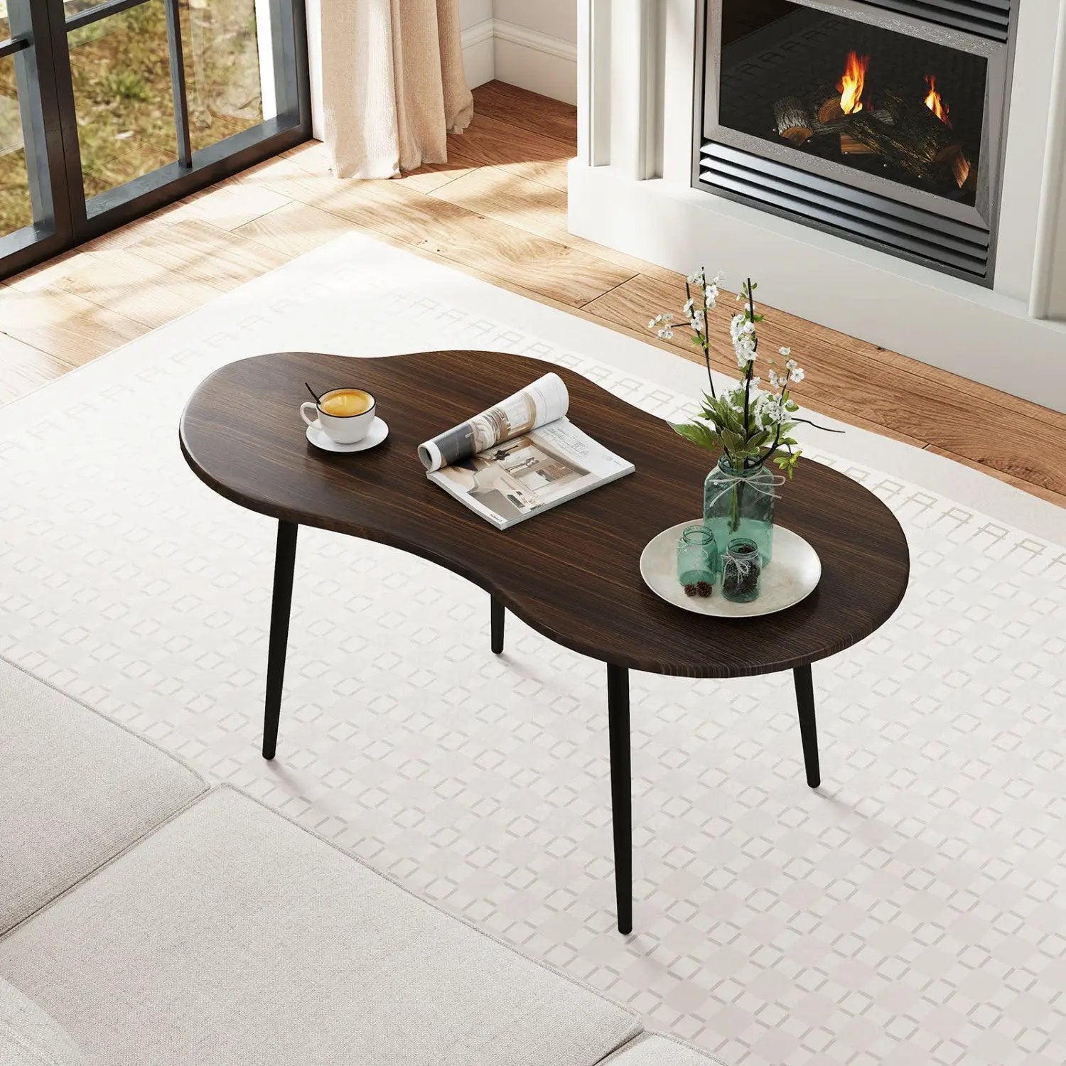 Cloud Shape Coffee Table 39.5 inch Irregular Center Table with Metal Frame by DirectDeals