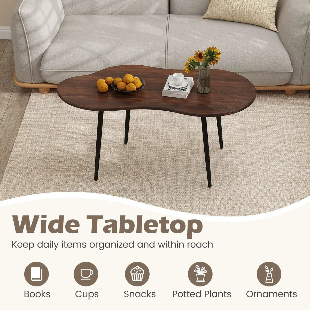 Cloud Shape Coffee Table 39.5 inch Irregular Center Table with Metal Frame, photo 23 of 24
