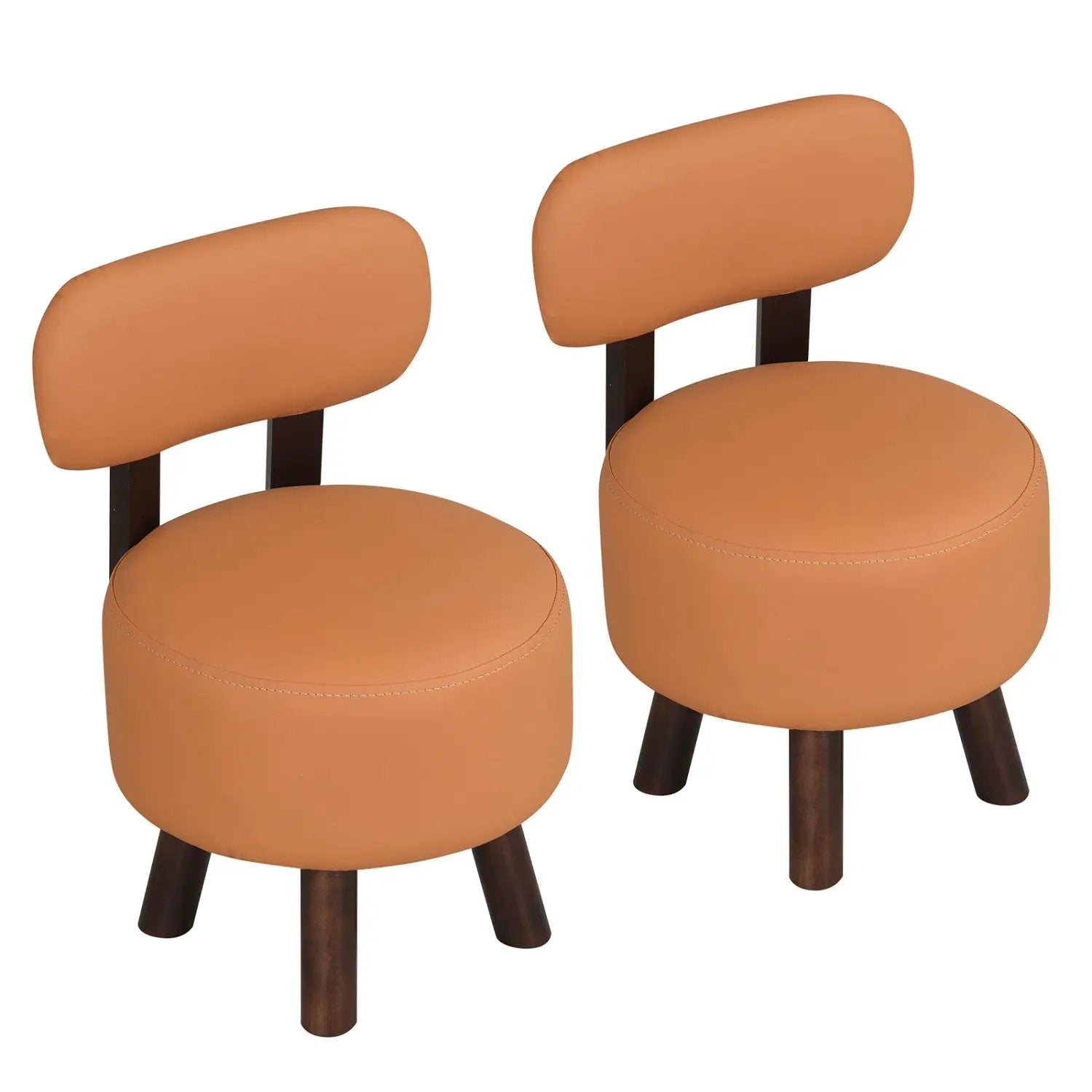 Small Footrest Stools Set of 2 Round Ottoman with Backrest by DirectDeals