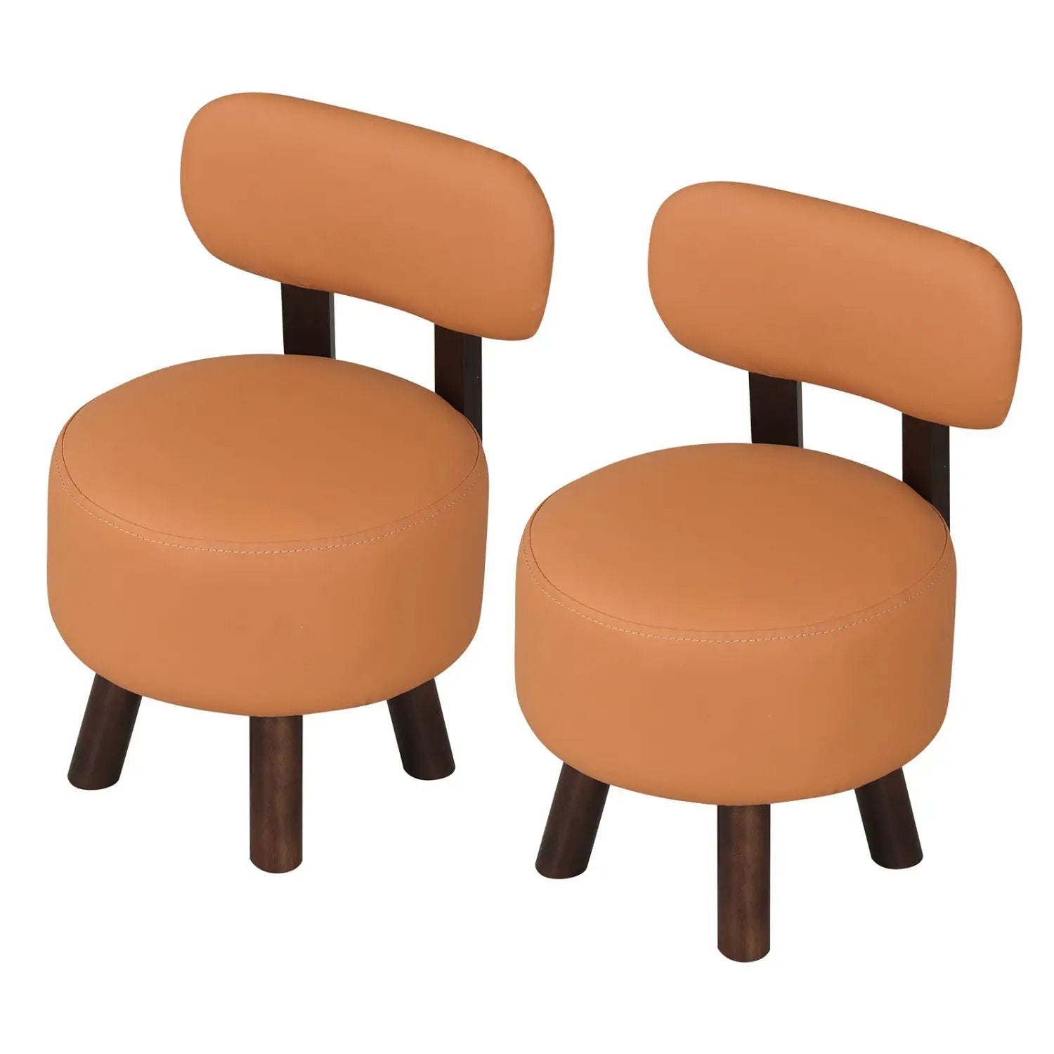 Small Footrest Stools Set of 2 Round Ottoman with Backrest by DirectDeals