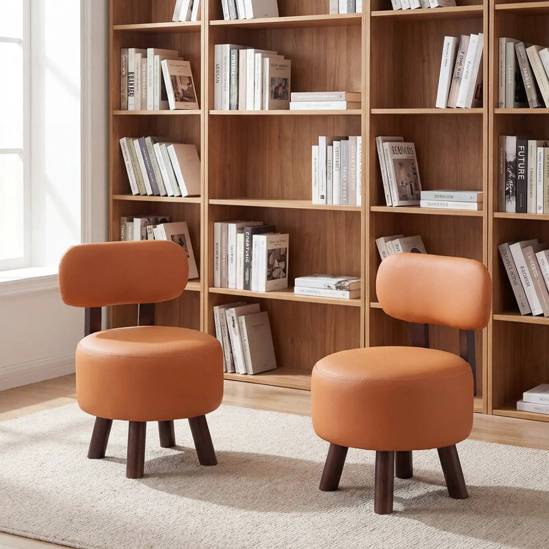 Small Footrest Stools Set of 2 Round Ottoman with Backrest by DirectDeals
