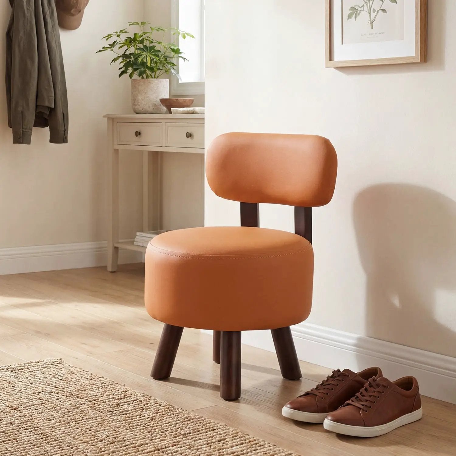 Small Footrest Stools Set of 2 Round Ottoman with Backrest by DirectDeals