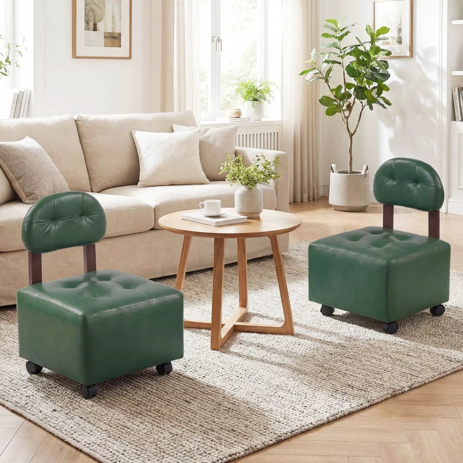 Small Rolling Footrest Stools Set of 2 with Lockable Wheels by DirectDeals