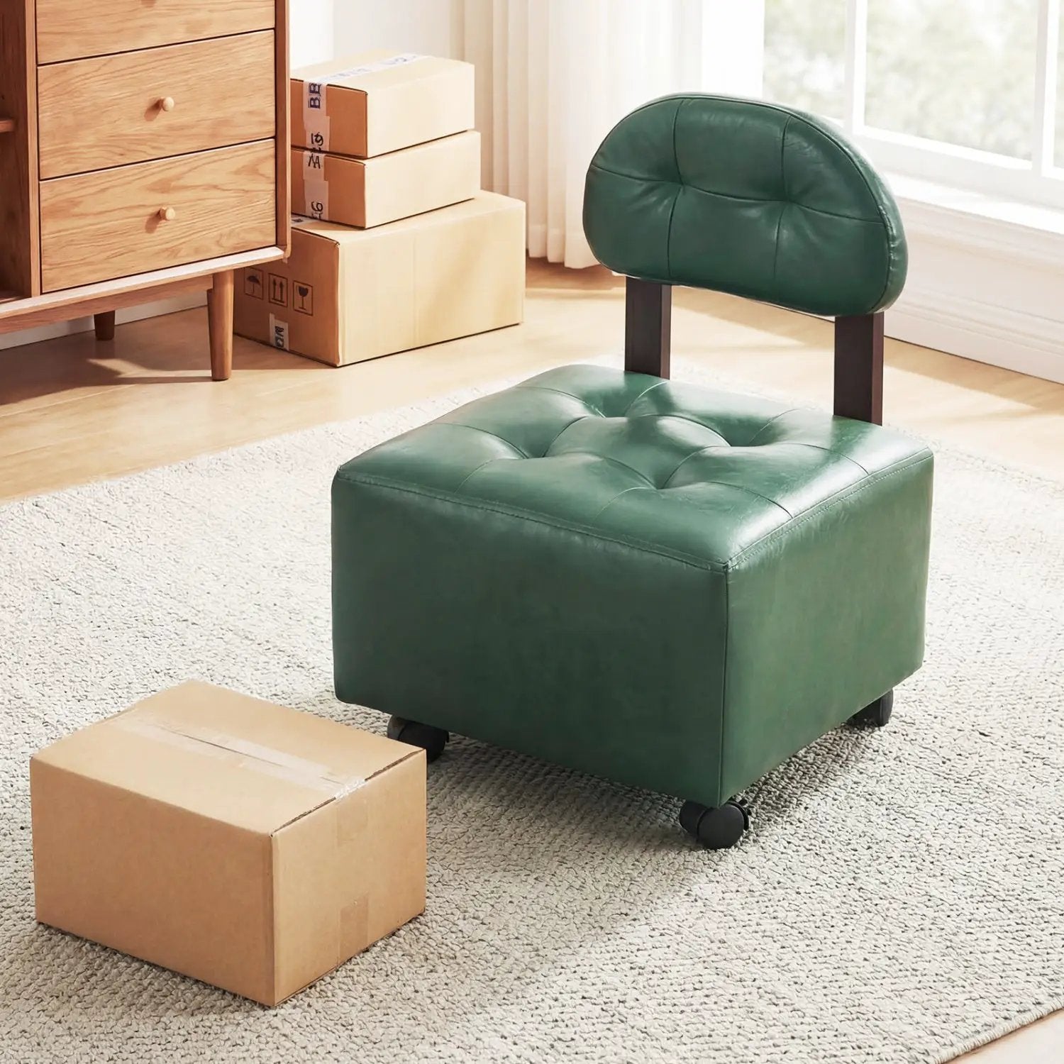 Small Rolling Footrest Stools Set of 2 with Lockable Wheels by DirectDeals