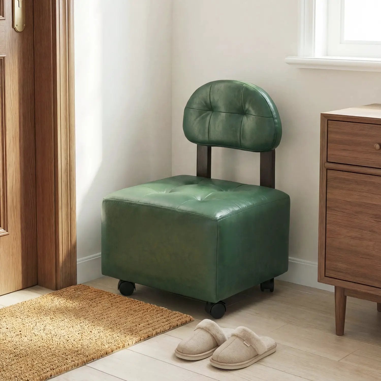 Small Rolling Footrest Stools Set of 2 with Lockable Wheels by DirectDeals