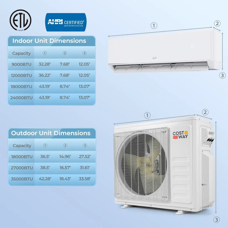 27000 BTU 2 Zone Mini Split AC with Heat Pump (18K+18K) by DirectDeals