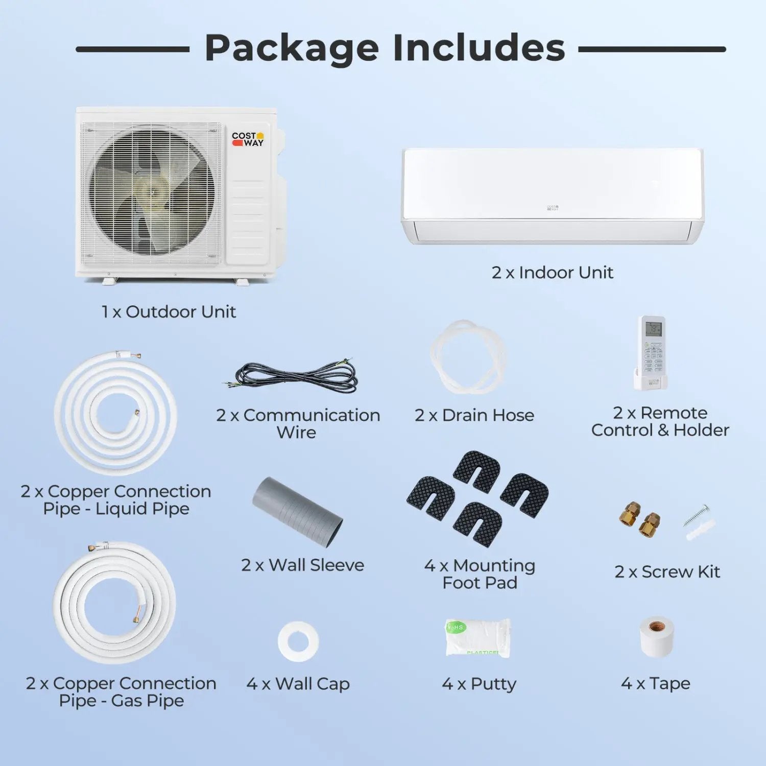 27000 BTU 2 Zone Mini Split AC with Heat Pump (18K+18K) by DirectDeals