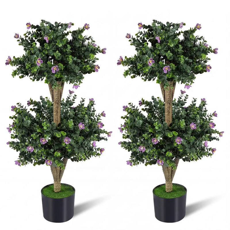 2 Pack 36" Artificial Double Ball Boxwood Topiary Tree with 41 Blossoms by DirectDeals