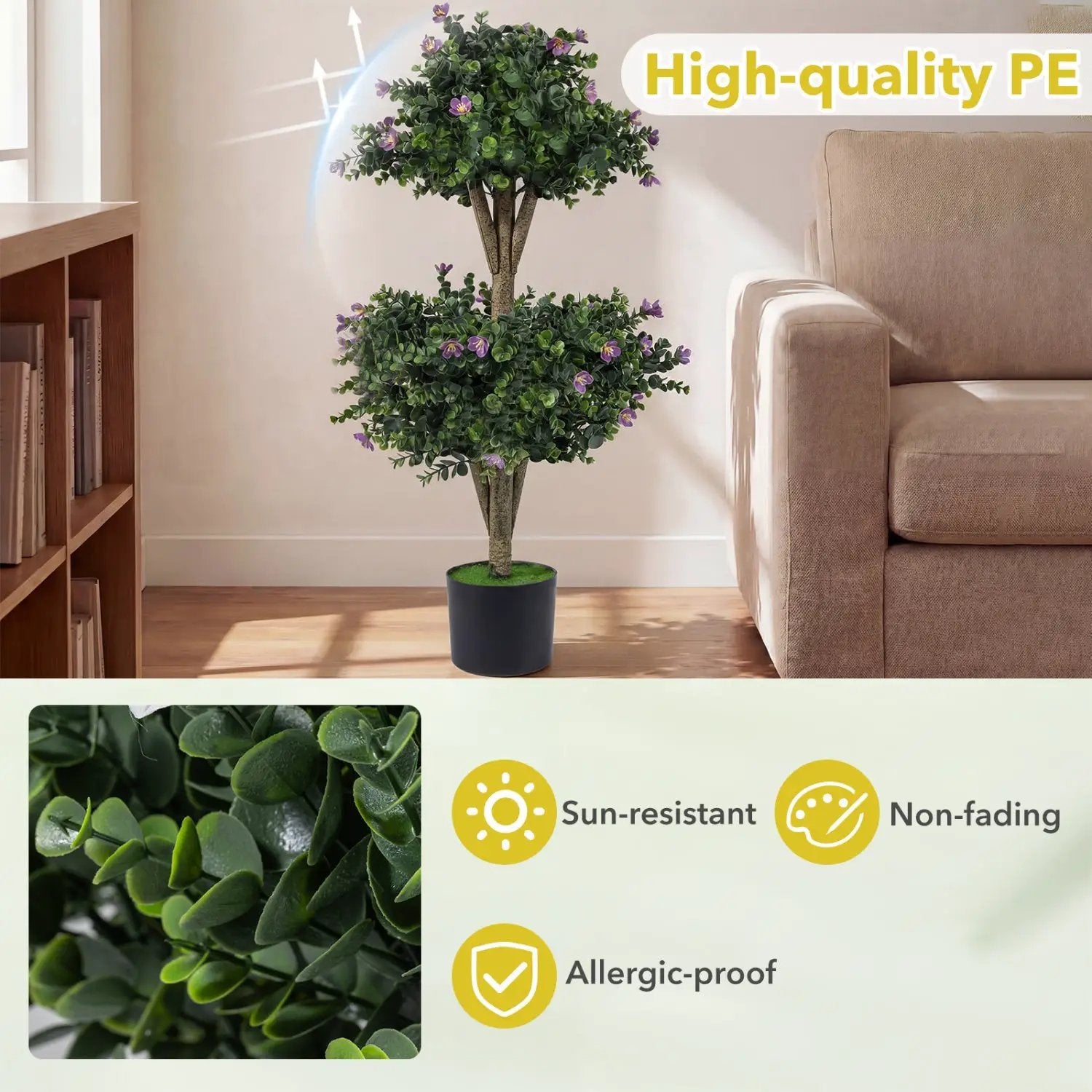 2 Pack 36" Artificial Double Ball Boxwood Topiary Tree with 41 Blossoms by DirectDeals