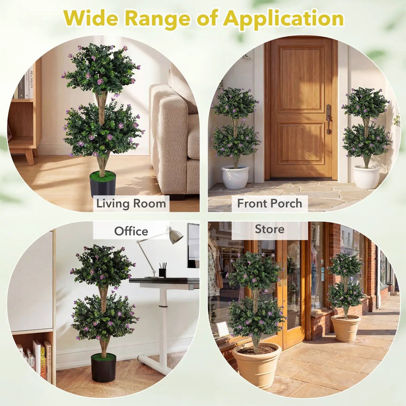 2 Pack 36" Artificial Double Ball Boxwood Topiary Tree with 41 Blossoms by DirectDeals