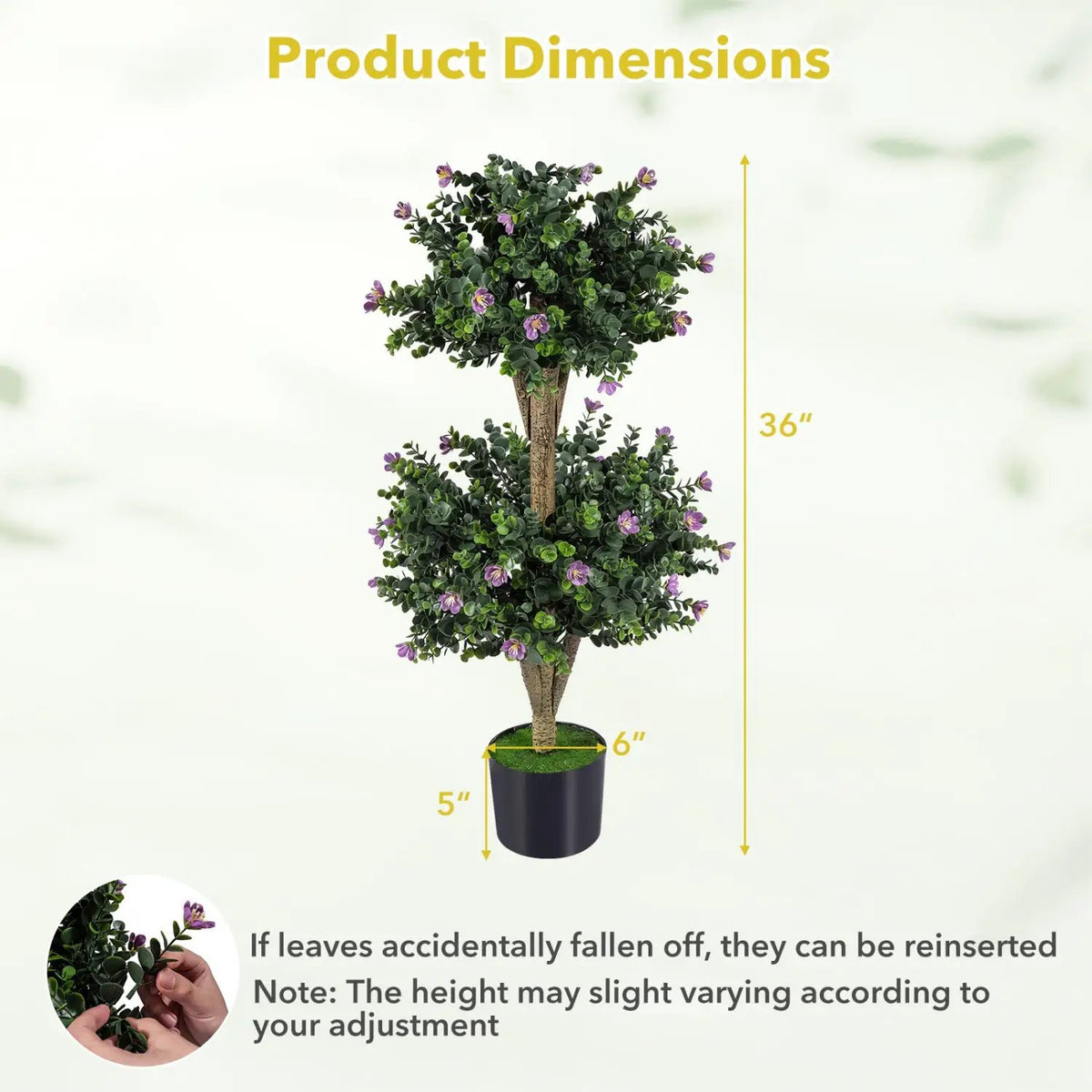 2 Pack 36" Artificial Double Ball Boxwood Topiary Tree with 41 Blossoms, photo 11 of 16