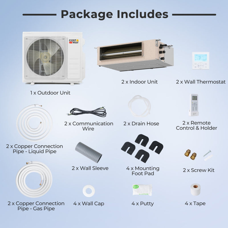 X-Pro 35000 BTU 2 Zone 22.5 SEER2 Concealed Ducted Mini Split AC by DirectDeals