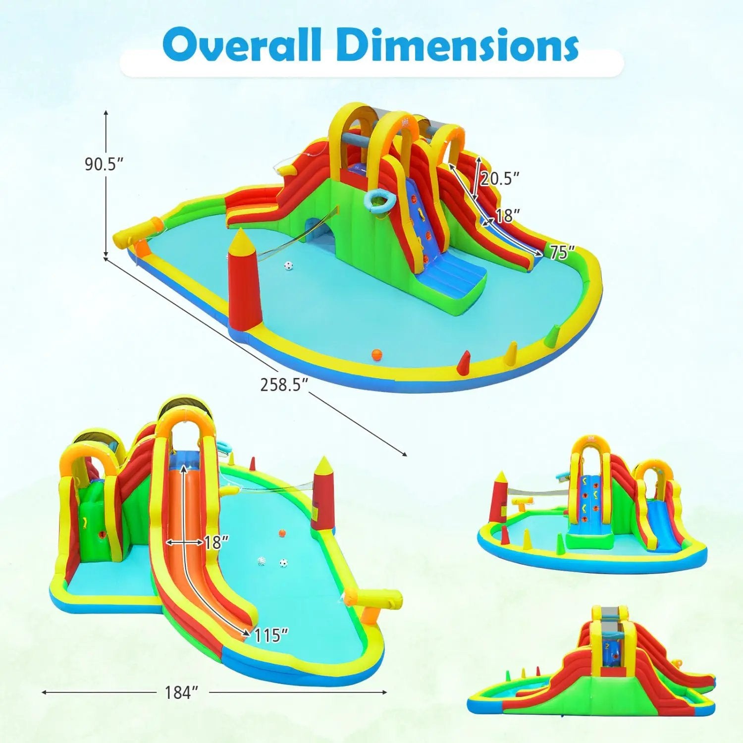 8-in-1 Giant Bounce House with 2 Long Slides for Yard Party with 750W Blower by DirectDeals