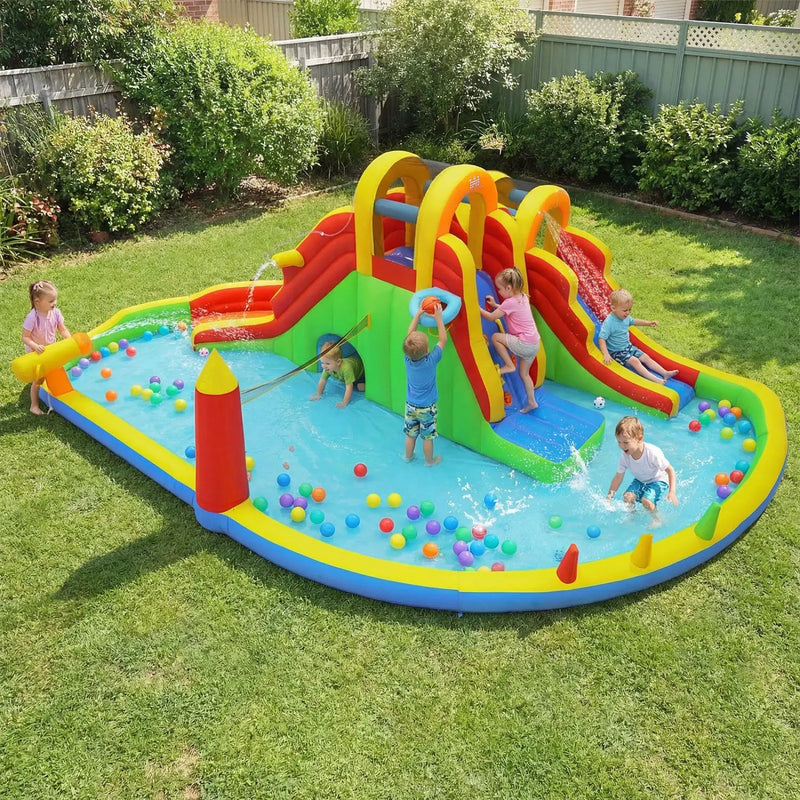 8-in-1 Giant Bounce House with 2 Long Slides for Yard Party with 780W Blower by DirectDeals