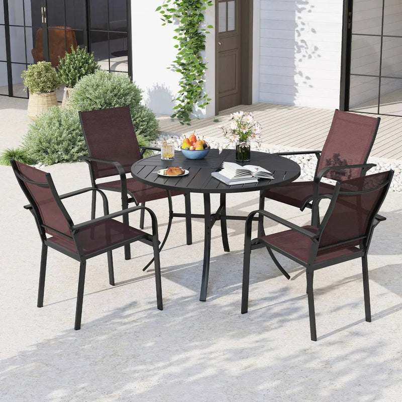 5 Pieces Patio Dining Set for 4 42.5 inch Outdoor Round Metal Table by DirectDeals