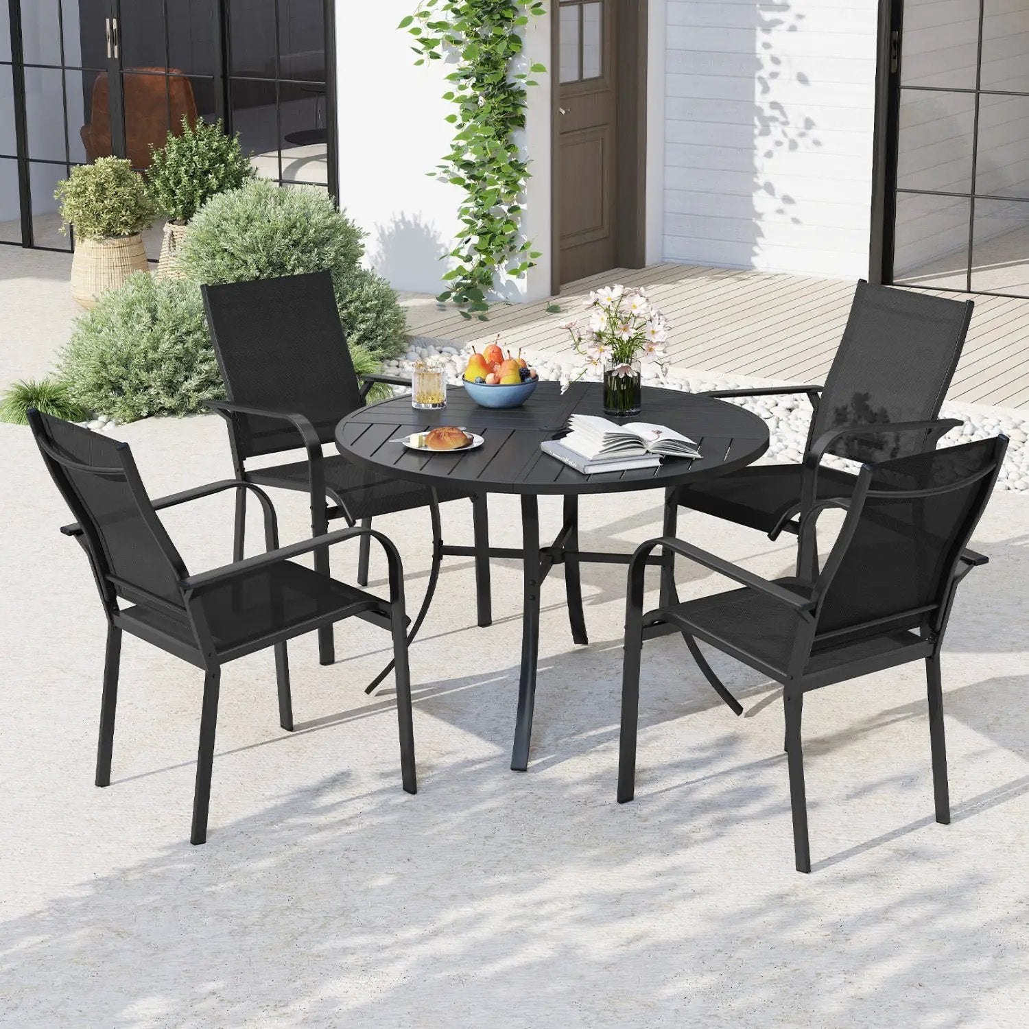 5 Pieces Patio Dining Set for 4 42.5 inch Outdoor Round Metal Table by DirectDeals
