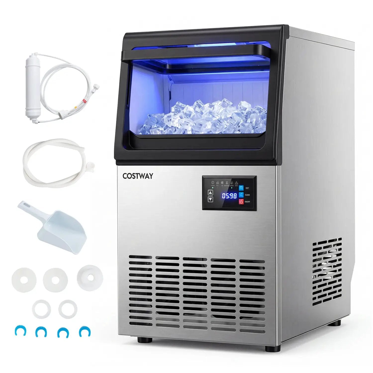Stainless Steel Spray Ice Maker 80 Lbs Per Day with Clear Hard Ice Machine by DirectDeals